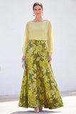 Robe longue longue de la mariée Jacquard à col bateau verte à col A et en ligne A, longue robe fleurie Jacquard