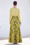 Robe longue longue de la mariée Jacquard à col bateau verte à col A et en ligne A, longue robe fleurie Jacquard