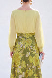 Robe longue longue de la mariée Jacquard à col bateau verte à col A et en ligne A, longue robe fleurie Jacquard