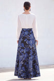 Robe longue longue de la mariée Jacquard à col bateau verte à col A et en ligne A, longue robe fleurie Jacquard