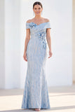 Bleu royal sirène dénudé longue robe de mère de la mariée avec des fleurs 3D