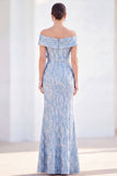 Bleu royal sirène dénudé longue robe de mère de la mariée avec des fleurs 3D