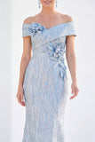 Bleu royal sirène dénudé longue robe de mère de la mariée avec des fleurs 3D