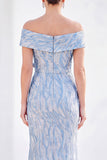 Bleu royal sirène dénudé longue robe de mère de la mariée avec des fleurs 3D