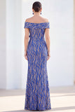 Bleu royal sirène dénudé longue robe de mère de la mariée avec des fleurs 3D