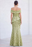 Robe de mère de la mariée sirène verte à décals, fleur et froncée, longue