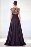 Robe longue de la mère de la mariée à manches longues vert foncé ligne A