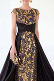 Robe longue de la mère de la mariée à manches longues vert foncé ligne A