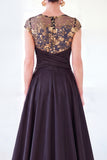 Robe longue de la mère de la mariée à manches longues vert foncé ligne A