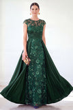 Robe longue de la mère de la mariée à manches longues vert foncé ligne A
