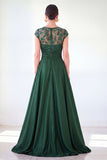Robe longue de la mère de la mariée à manches longues vert foncé ligne A