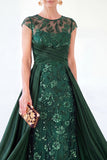 Robe longue de la mère de la mariée à manches longues vert foncé ligne A