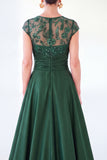 Robe longue de la mère de la mariée à manches longues vert foncé ligne A