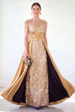 Robe longue de la mère de la mariée à manches longues vert foncé ligne A