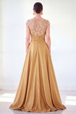 Robe longue de la mère de la mariée à manches longues vert foncé ligne A