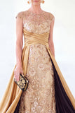 Robe longue de la mère de la mariée à manches longues vert foncé ligne A