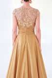 Robe longue de la mère de la mariée à manches longues vert foncé ligne A