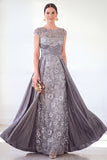 Robe longue de la mère de la mariée à manches longues vert foncé ligne A