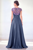 Robe longue de la mère de la mariée à manches longues vert foncé ligne A