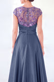 Robe longue de la mère de la mariée à manches longues vert foncé ligne A