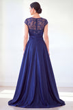 Robe longue de la mère de la mariée à manches longues vert foncé ligne A