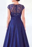 Robe longue de la mère de la mariée à manches longues vert foncé ligne A