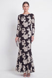 Robe longue de mère de la mariée à col bateau noir sirène avec une longue robe de la mariée avec broderies