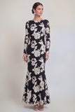 Robe longue de mère de la mariée à col bateau noir sirène avec une longue robe de la mariée avec broderies