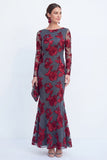 Robe longue de mère de la mariée à col bateau noir sirène avec une longue robe de la mariée avec broderies