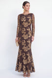 Robe longue de mère de la mariée à col bateau noir sirène avec une longue robe de la mariée avec broderies