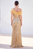 Sirène dorée scintillante Sequins d’une épaule Longue robe de la mère de la mariée