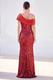 Sirène dorée scintillante Sequins d’une épaule Longue robe de la mère de la mariée