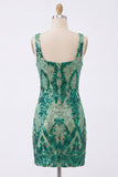 Robe de rentrée à la maison à paillettes bodycon vert foncé à col carré scintillante