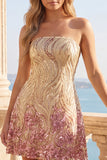 Robe de rentrée à la maison en anneaux dorée et rose paillettes en ligne A scintillante