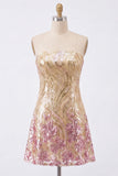 Robe de rentrée à la maison en anneaux dorée et rose paillettes en ligne A scintillante