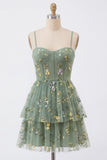 Robe de bal à fleurs en tulle sauge poussiéreuse A-Line avec nœud