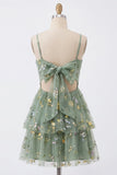 Robe de bal à fleurs en tulle sauge poussiéreuse A-Line avec nœud