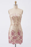 Robe de bal à la maison avec paillettes bodycon, sans bretelles dorées et roses, scintillantes