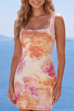 Robe de bal de fin d’année Bodycon Bodycon Sparky Neck, à col carré orange et paillettes