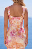 Robe de bal de fin d’année Bodycon Bodycon Sparky Neck, à col carré orange et paillettes