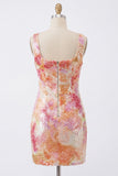 Robe de bal de fin d’année Bodycon Bodycon Sparky Neck, à col carré orange et paillettes