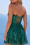 Corset A-Line Scintillant Courtier vert foncé Sequins Sweetheart Robe de la rentrée