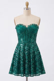 Corset A-Line Scintillant Courtier vert foncé Sequins Sweetheart Robe de la rentrée