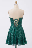 Corset A-Line Scintillant Courtier vert foncé Sequins Sweetheart Robe de la rentrée