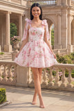 Robe de fin d’année en mousse à fleurs blanches roses en ligne A épaisses