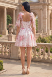 Robe de fin d’année en mousse à fleurs blanches roses en ligne A épaisses