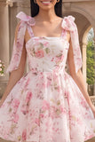 Robe de fin d’année en mousse à fleurs blanches roses en ligne A épaisses