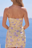 Robe de bal de rentrée à la maison jaune clair bodycon une épaule et ceinture