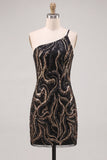 Robe de Bodycoming Bodycon Bodycon à paillettes noires à paillettes à une épaule