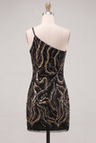 Robe de Bodycoming Bodycon Bodycon à paillettes noires à paillettes à une épaule